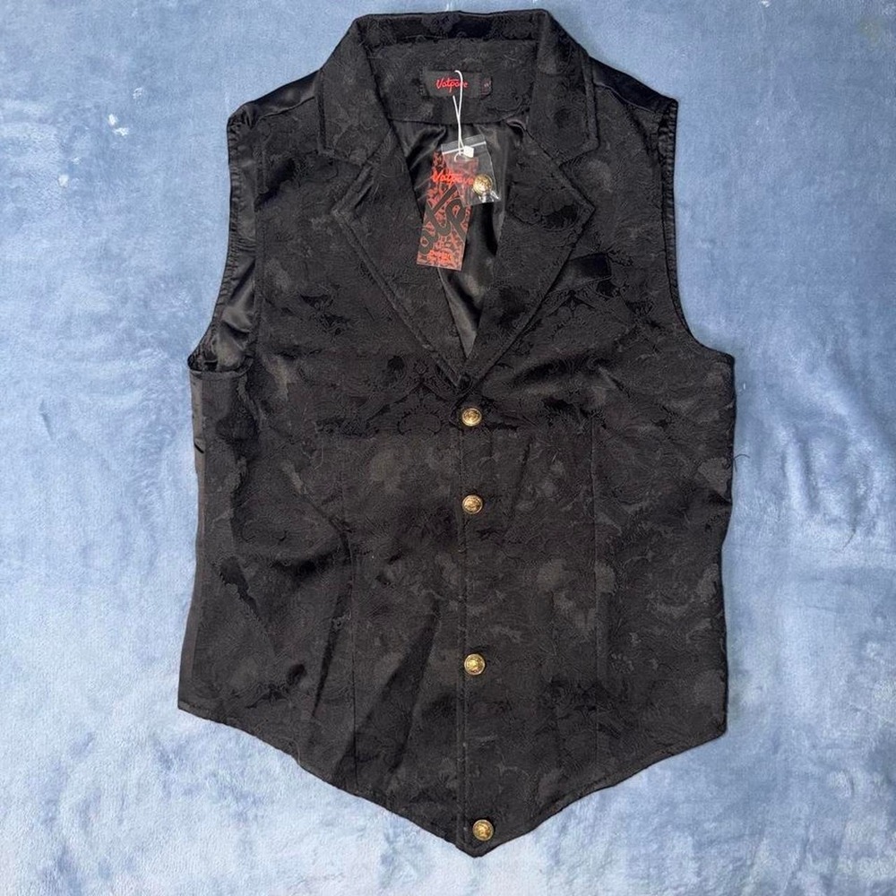 Vatpave Black gothic vest with gold buttons and floral pattern men size s